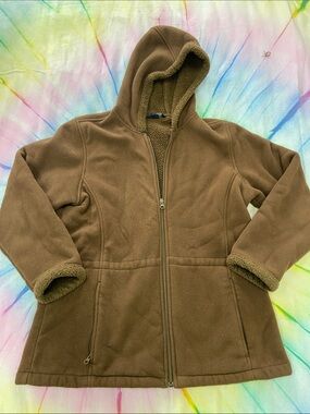 Lands' End Brown Hooded Fleece Jacket